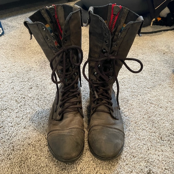 Dark Gray Steve Madden Combat Boots - Picture 2 of 7